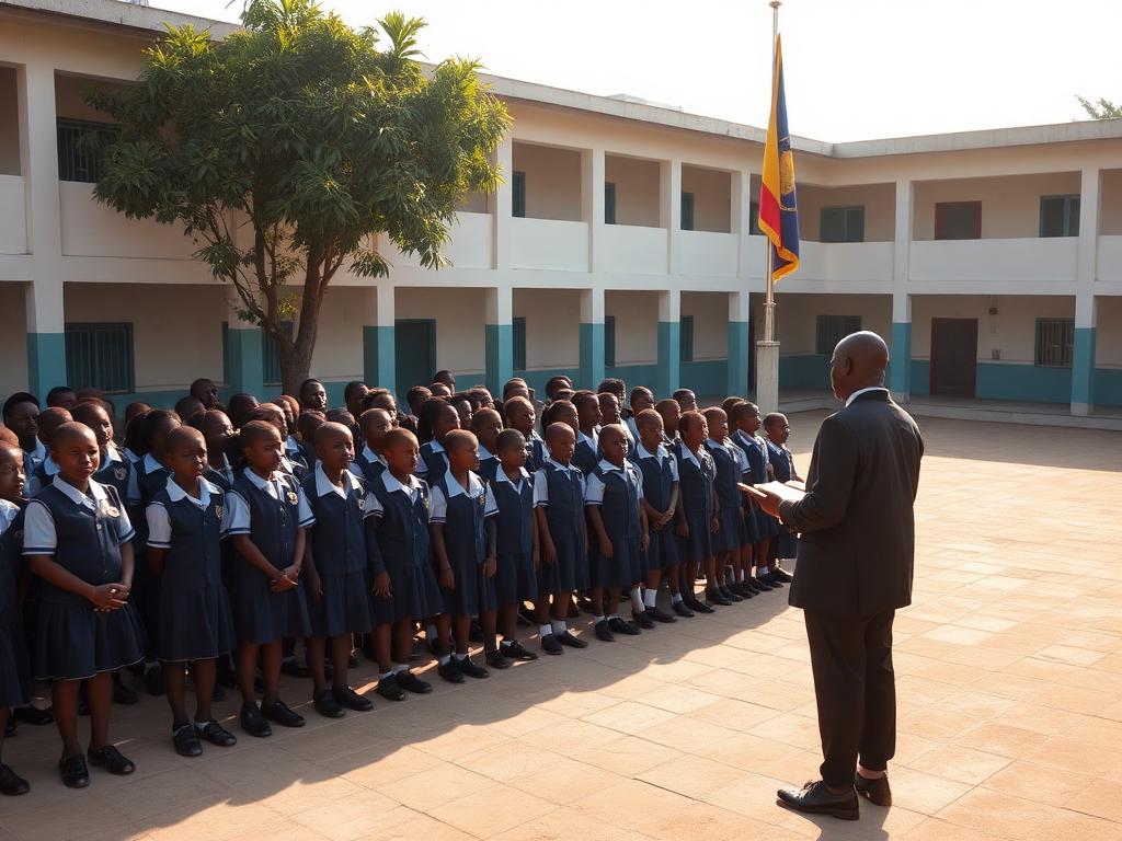 Pupils lined up for morning assembly