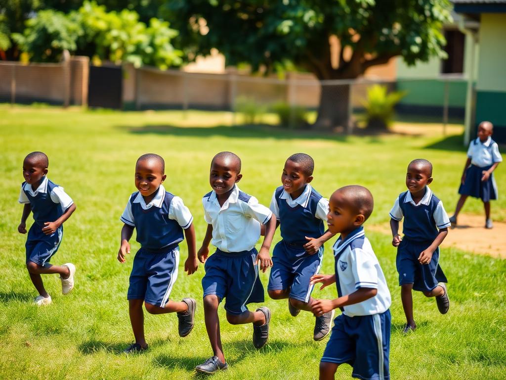 Children playing in the schoolyard during recess